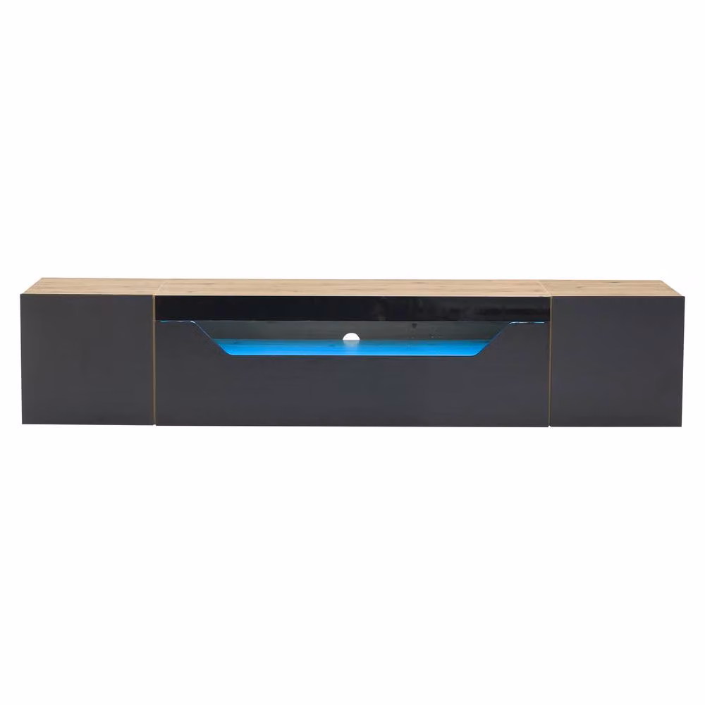 BTM Black High Gloss Floating Wall Mounted TV Stand with LED, W: 180 cm, D: 37 cm, H: 37 cm – 6
