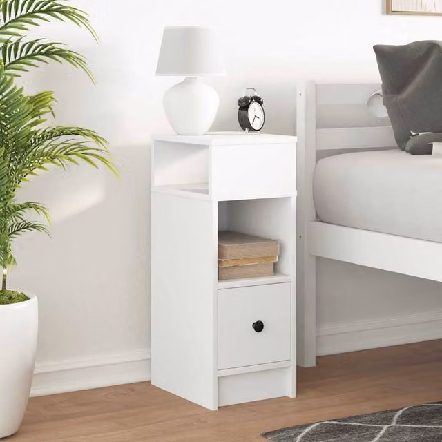 Berkfield Home Durable Bedside Cabinet with Drawer in White, W/D/H: 25 x 31 x 66 cm