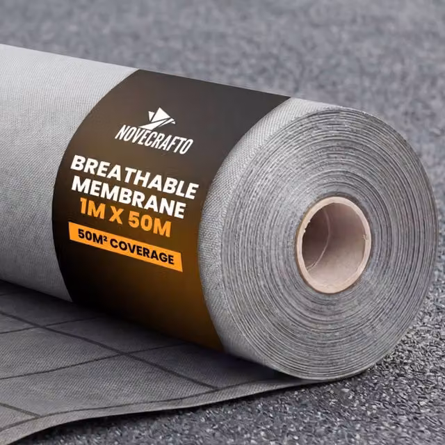 Novecrafto Breathable 3-Layer Waterproof Roofing Membrane Underlay, Grey, W: 1 m, L: 50 m – 1