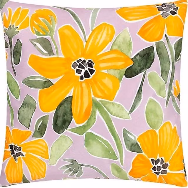 Wylder Flowers Retro Floral Square Outdoor Cushion in Multicolour Yellow