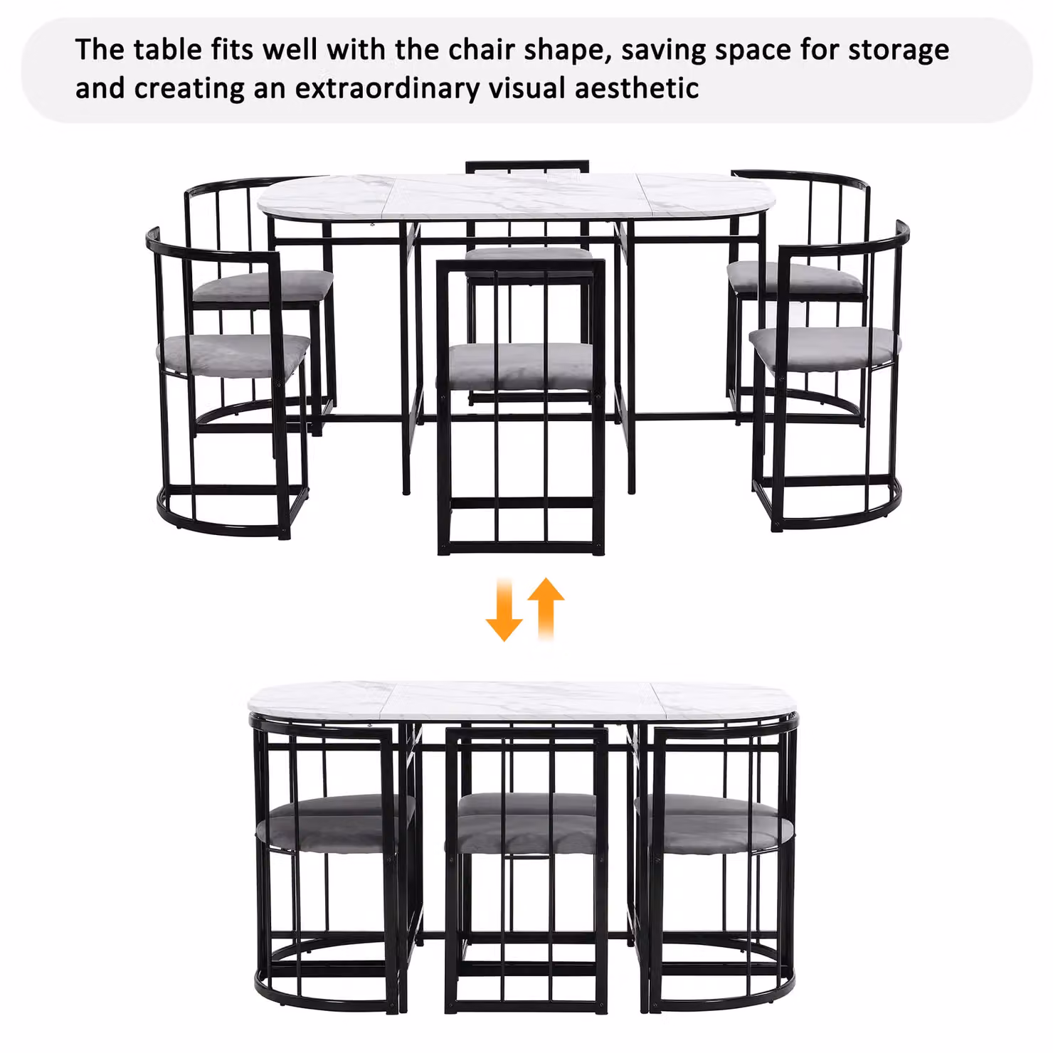 Matteo Modern Oval Dining Table Set with Six Chairs and Grey Cushions – 6