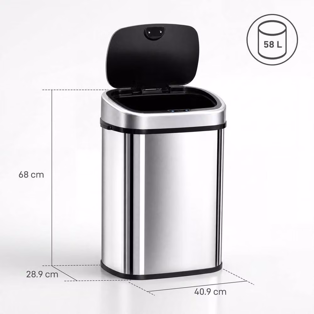 KORVIXA 58L Sensor Dustbin, Automatic Touchless Stainless Steel Trash Can in Silver, Height: 100 cm – 2