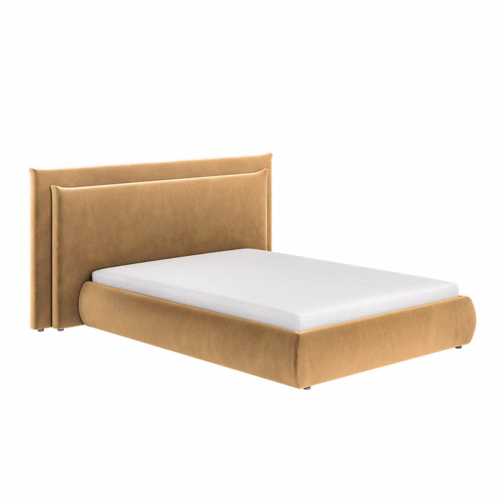 Solace+Co Sigrid Double Ottoman Bed with Sand Velvet Upholstered Headboard and Lift Up Base, W/D/H: 140 x 200 cm – 3