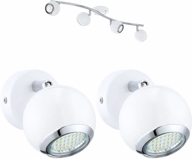 Loops Quad Ceiling Spotlight and 2x Matching Wall Lights with Adjustable Matt White Metal Shades