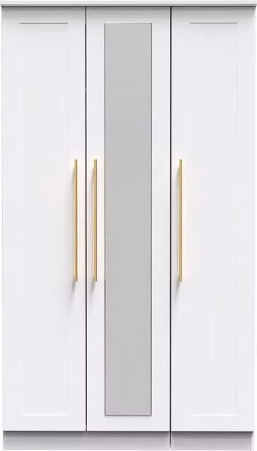 2 U Helmsley Ready Assembled Tall Triple Mirror Wardrobe in White and Gold