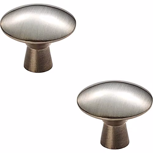 Loops 2 Pack Disc Shaped Cabinet Door Knobs with Threaded Stem in Brushed Silver, 27mm Diameter – 1