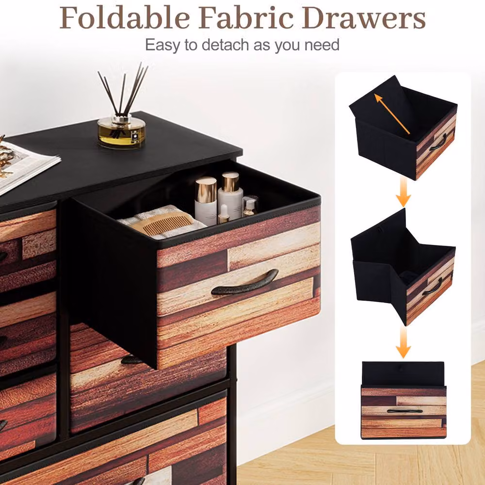 Costway 11-Drawer Storage Chest in Brown with Non-Woven Fabric Drawers and Metal Frame, Height: 100 cm – 6