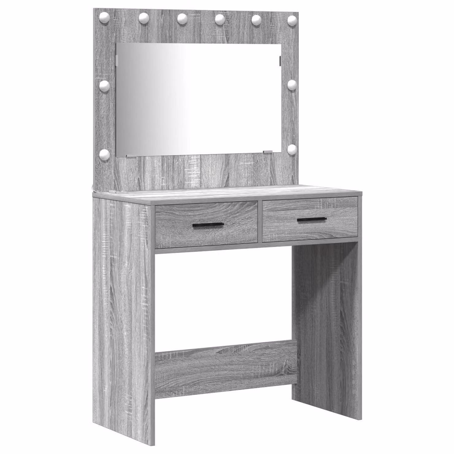 Berkfield Home 2-Piece Modern Dressing Table Set with Hollywood LED Mirror in Grey Sonoma MDF – 2