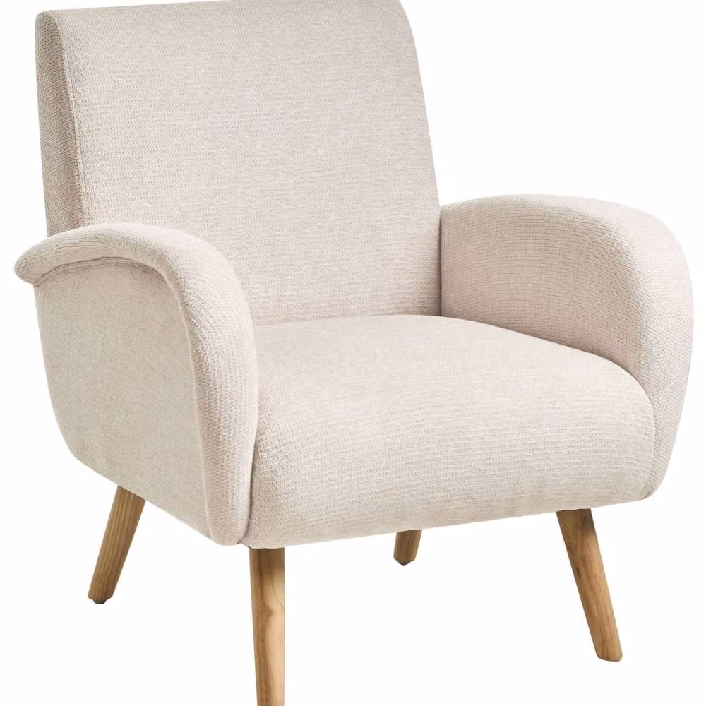 Wyld Haus Beige Fabric Wide Tub Armchair with Rubberwood Legs – 2