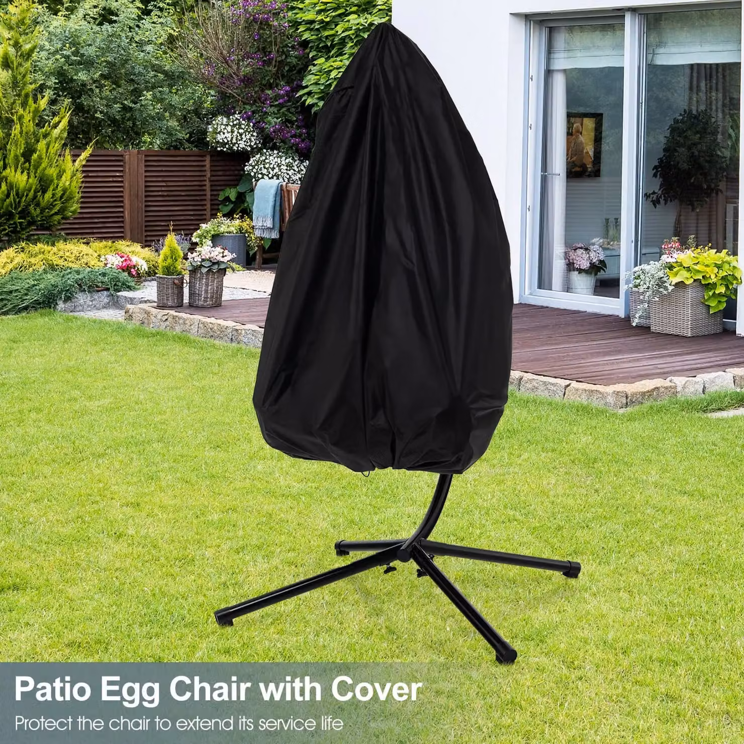 Costway Grey Hanging Egg Swing Chair with Stand, Cushions and Dust Cover – 5