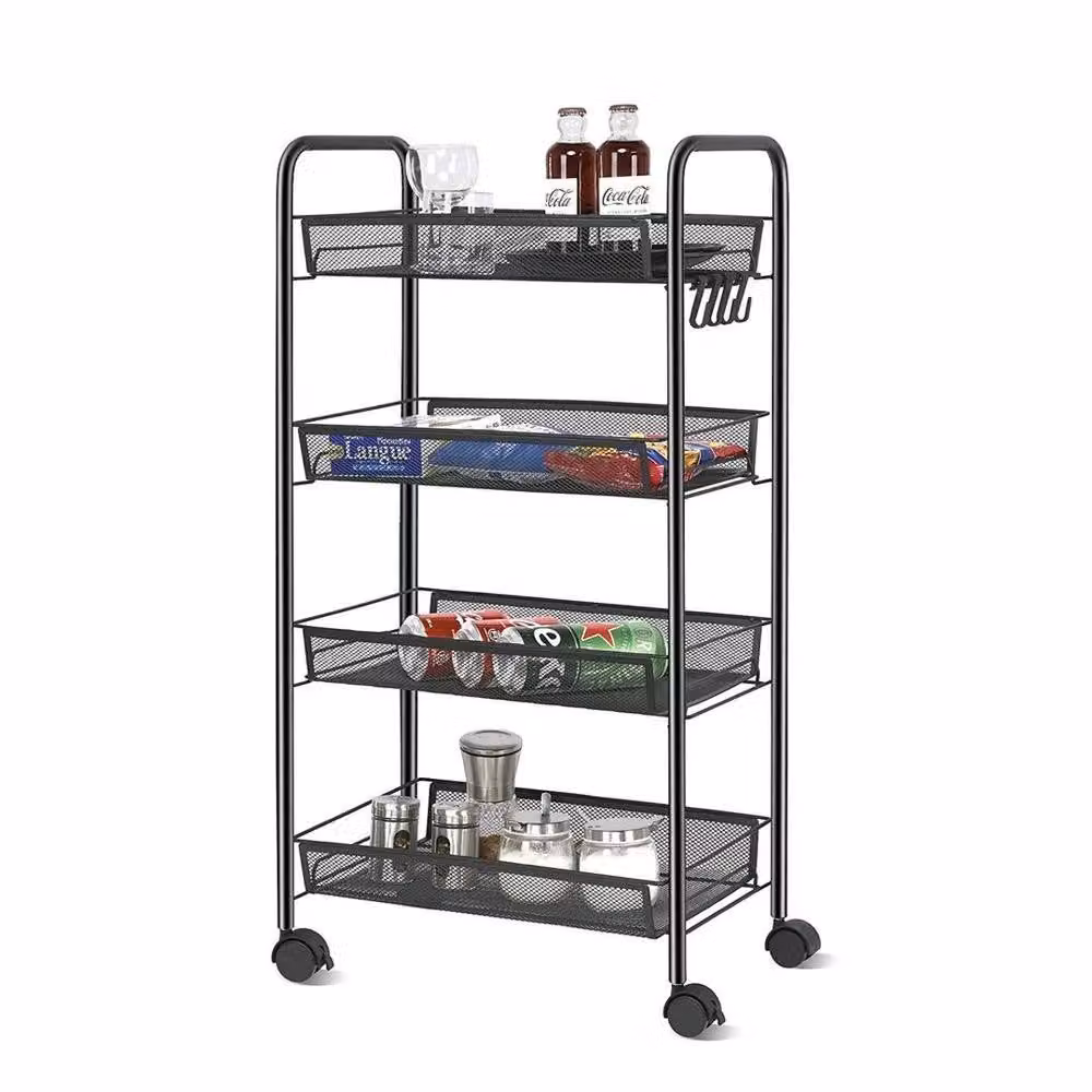 FLAVORA 4-Tier Rolling Metal Kitchen Vegetable Storage Trolley Cart in Matt Black – 2