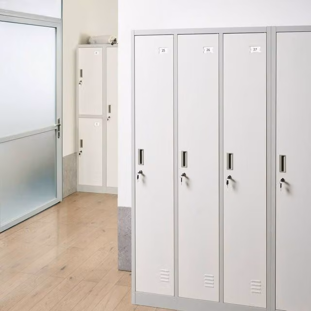 Wyld and Coco Lockable Three Door Steel Storage Locker in White, W90 x H180 x D40 cm – 1