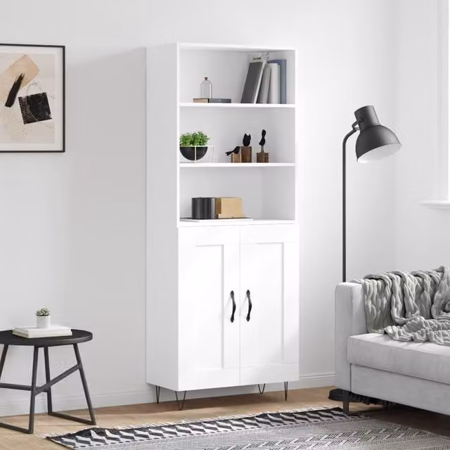 Berkfield Home White Highboard with Hinged Doors and Internal Shelves, W: 69.5 cm, D: 34 cm, H: 180 cm – 1