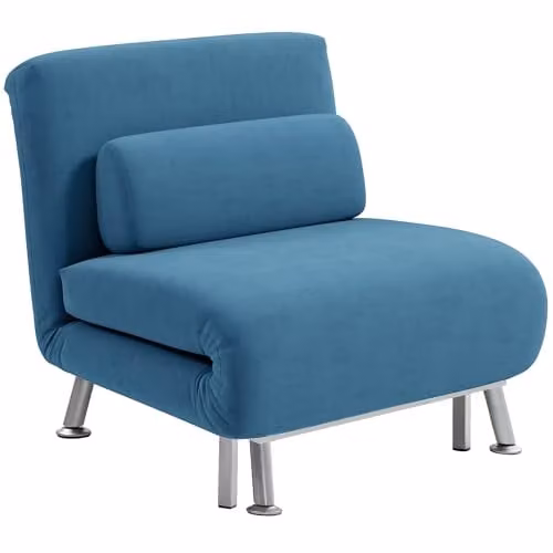 HOMCOM 3-in-1 Velvet Single Sofa Chair Bed in Blue with Metal Frame and Armrests – 1
