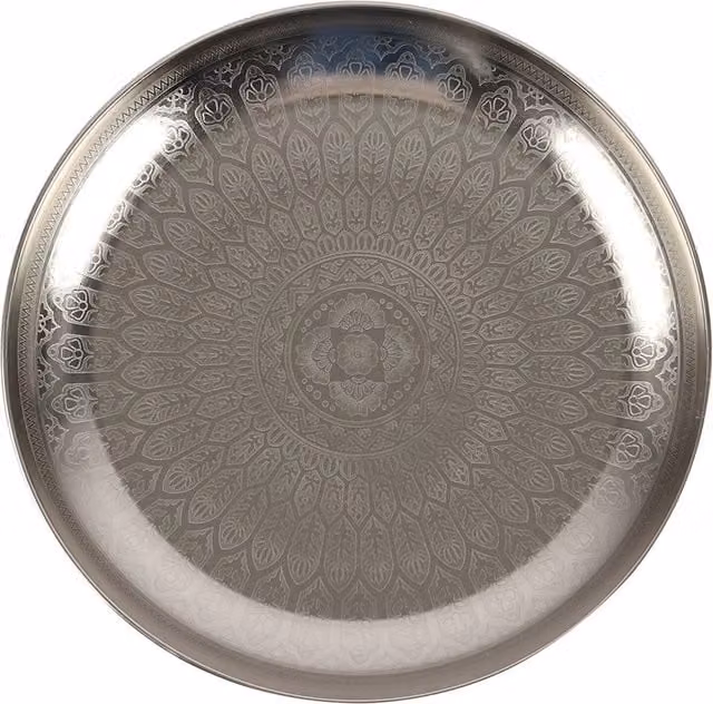 Gloriously Good Classic Round Silver Metal Decorative Tabletop Plate