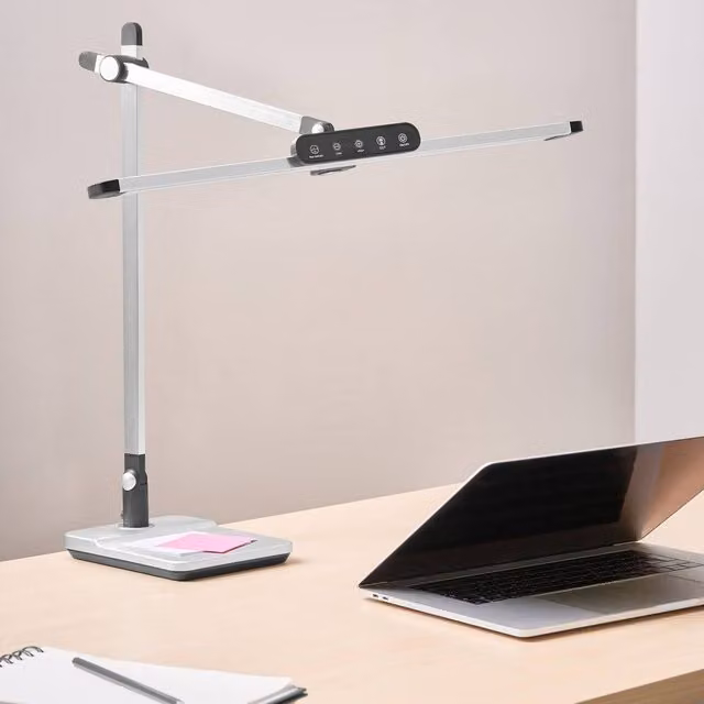 Wyld and Coco Silver Metal Desk Lamp with Adjustable Arm, Stepless Dimmer and 3 Colour Modes