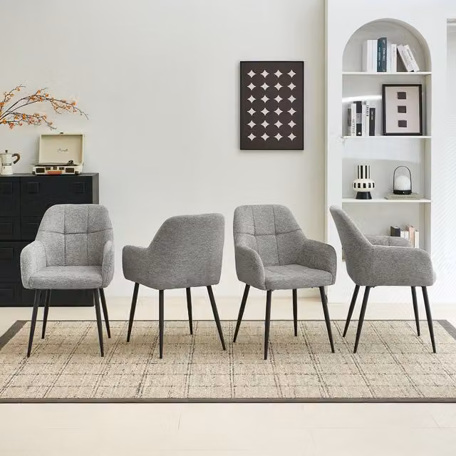 SONARA Set of 4 Ergonomic Dining Chairs in Grey Plush Chenille Fabric – 1