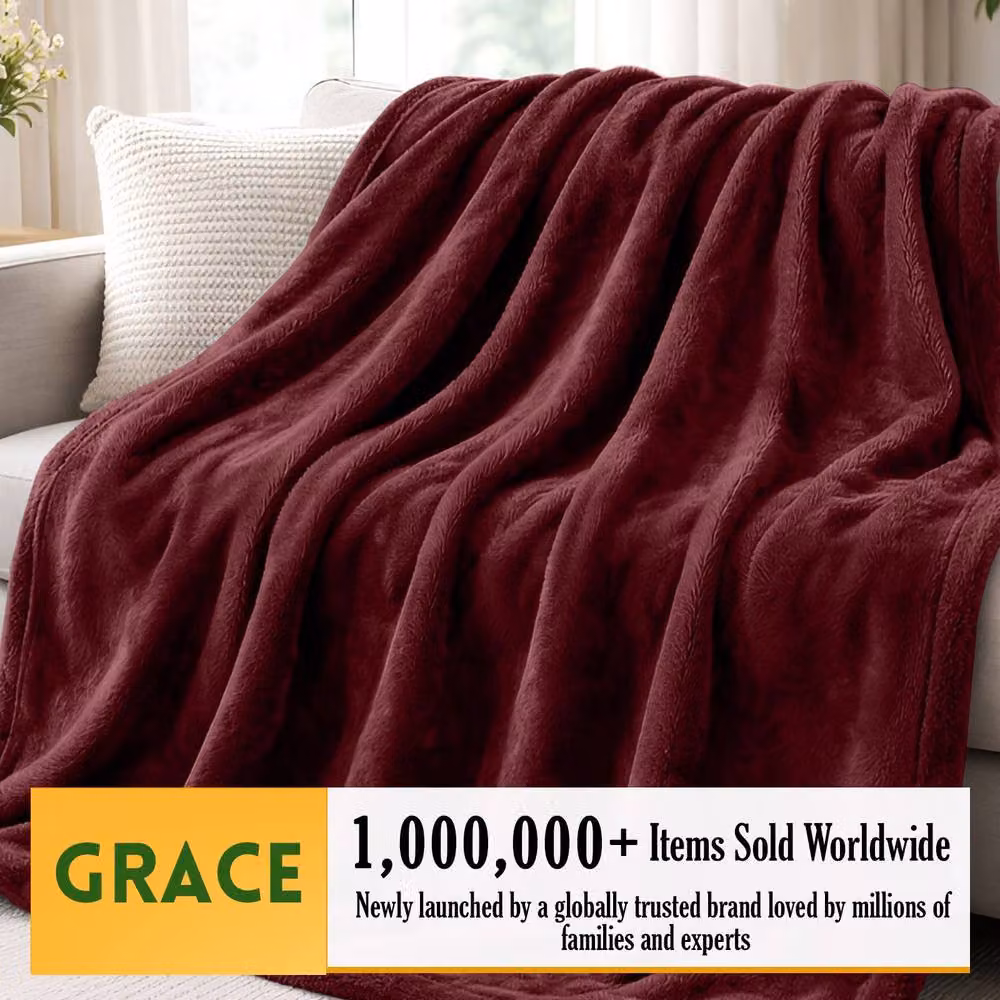 Grace Reversible Double Face Soft Flannel Fleece Throw Blanket in Red, W/D/H: 130 x 150 cm – 2