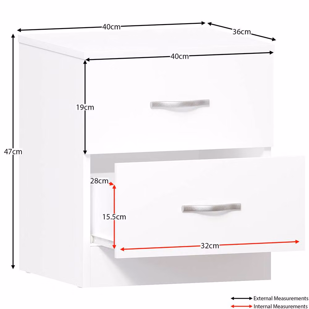 HD Designs Riano 2 Drawer Bedside Cabinet in White – 2