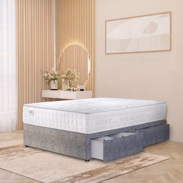 Somnior Beds Ltd Grey Silver Upholstered Fabric Hybrid Divan Bed with Drawers W/D/H: 120 x 200 cm