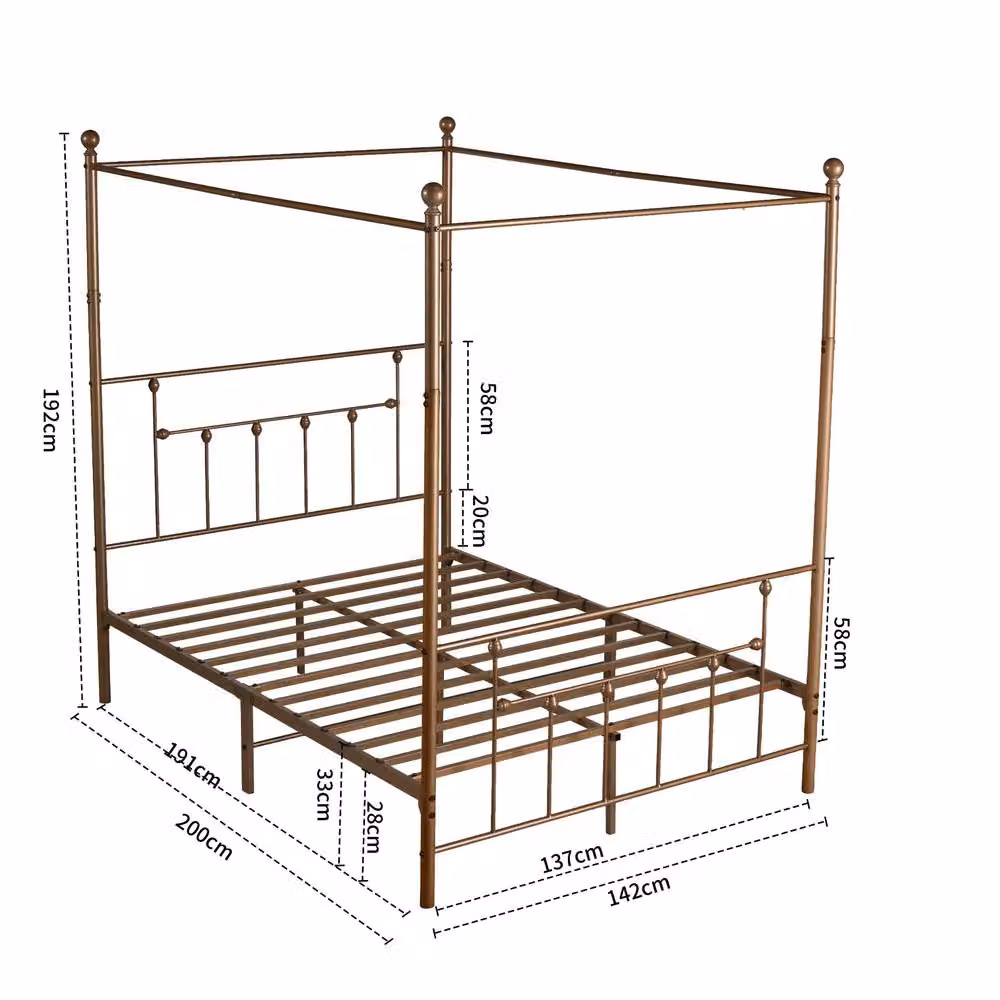 SquareBoxx Charlotte Double Four Poster Metal Bed Frame with Metal Slats in Gold, 140 x 200 cm – 2