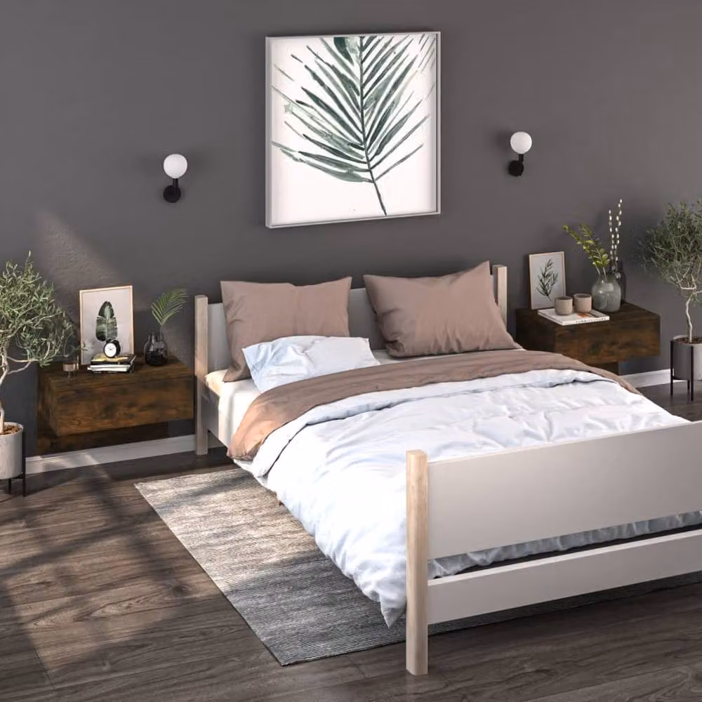 Berkfield Home Set of 2 Wall-mounted Bedside Cabinets in Smoked Oak Brown – 2
