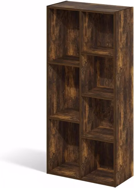 WALPLUS 7-Compartment Open Shelf Bookcase in Amber Pine