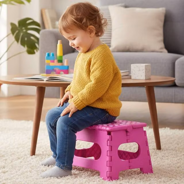 Bedsland OSH Small Handy Plastic Folding Stool in Pink