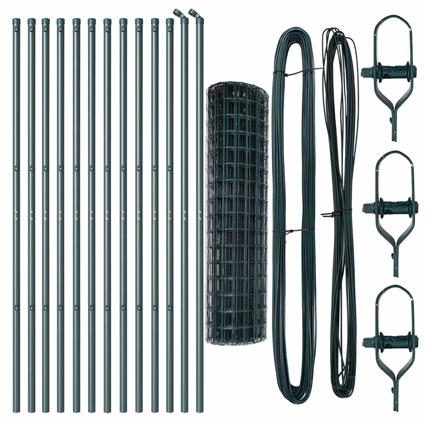 Berkfield Home Euro Fence with 13 Round Posts, Galvanised Steel, Green and Silver, 1 x 25 m – 3