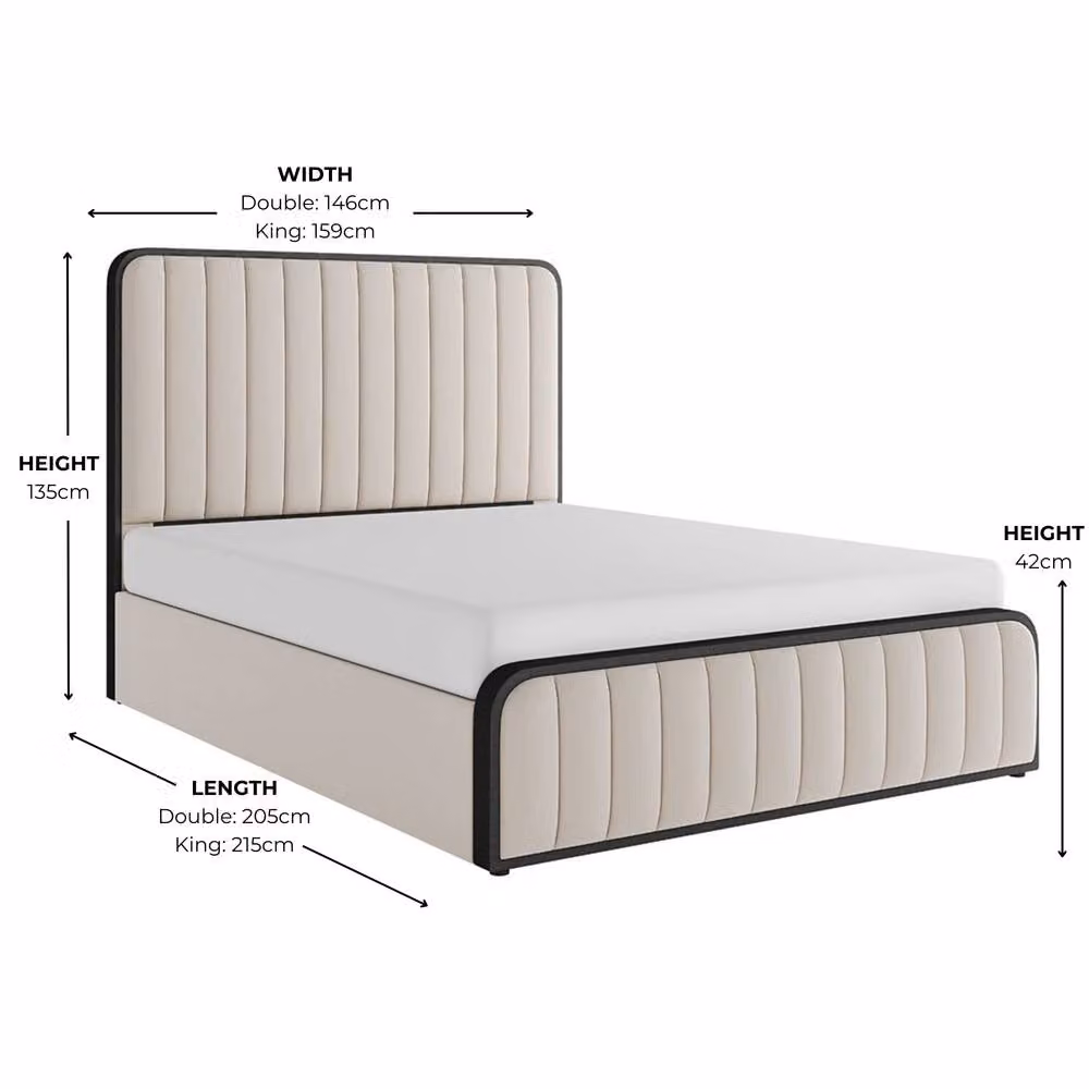 Modish Furnishing Olivia Cream Velvet Ottoman Storage Bed with Black Fabric Edges, W/D/H: 140 x 200 cm – 2