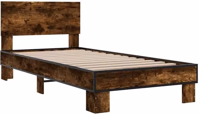Berkfield Home Durable Industrial Bed Frame in Smoked Oak and Brown, W/D/H: 90 x 200 cm