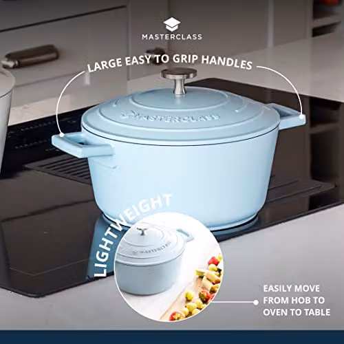 MasterClass Cast Aluminium Casserole Dish, Sky Blue, 24cm, 4 Litre – 4