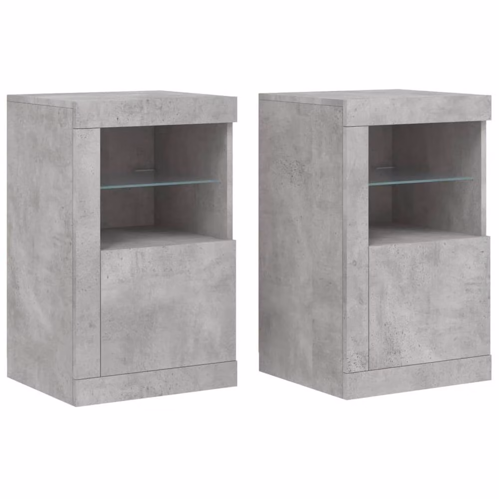 Berkfield Home Set of 2 Modern Side Cabinets in Concrete Grey with Integrated LED Lighting and Glass Doors – 3