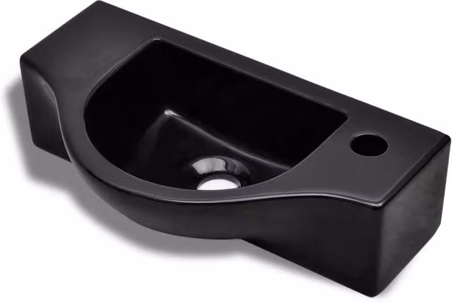 Berkfield Home Black Ceramic Wall Mounted Bathroom Sink Basin with Faucet Hole