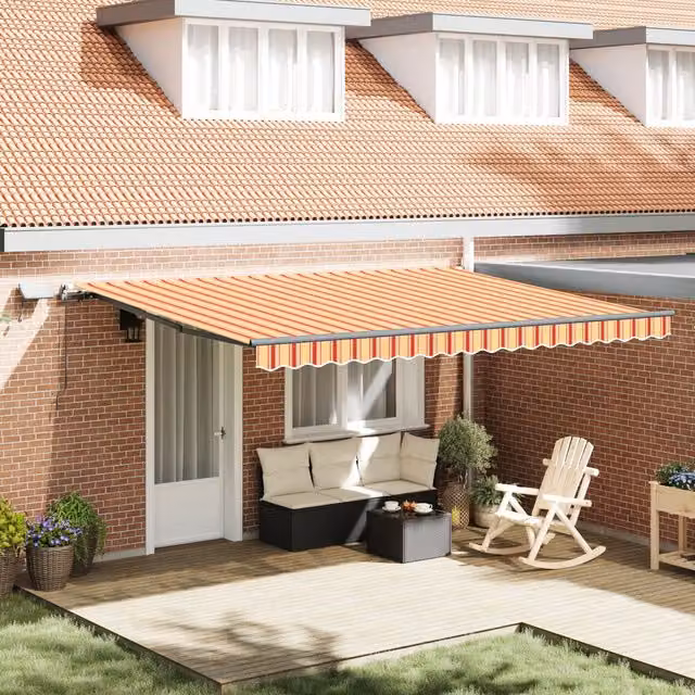 Berkfield Home Manual Retractable Wall-Mounted Awning with LED in Yellow and Orange, W/D/H: 450 x 350 cm – 1