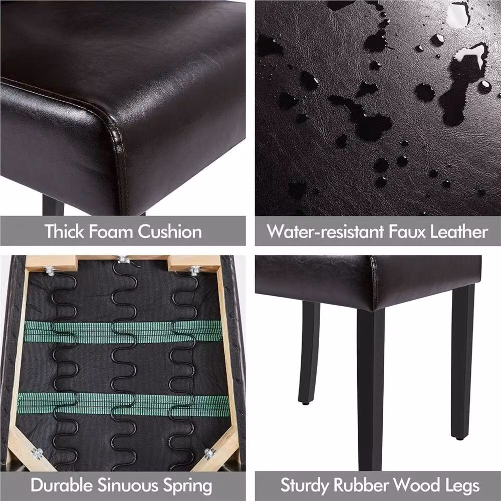KORVIXA Set of 2 Brown Faux Leather Dining Chairs with Rubberwood Legs – 4