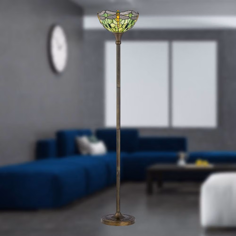 First Choice Lighting Laurel Green Tiffany Dragonfly Uplighter Floor Lamp in Bronze, Height: 167 cm – 4