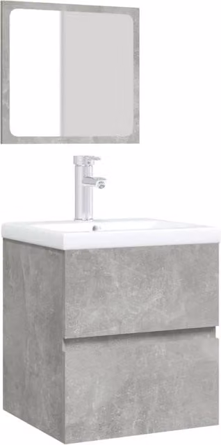 Berkfield Home Modern Bathroom Vanity Unit and Mirror Cabinet Set in Matt Concrete Grey – 1