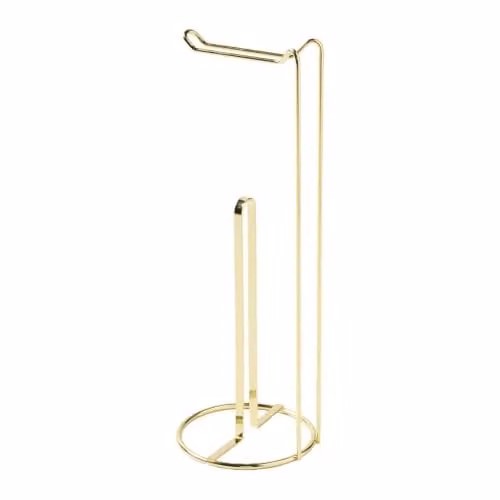 OHS Freestanding Stainless Steel Toilet Roll Holder and Spare Roll Storage Organiser in Gold