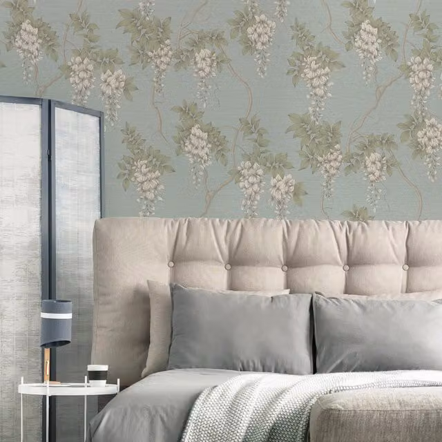 Superfresco Easy Navy Wisteria Floral Botanical Wallpaper in Green and Blue, Width: 52 cm