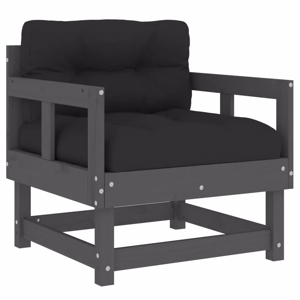 Berkfield Home Set of 2 Rustic Grey Solid Pine Garden Chairs with Cushions – 3