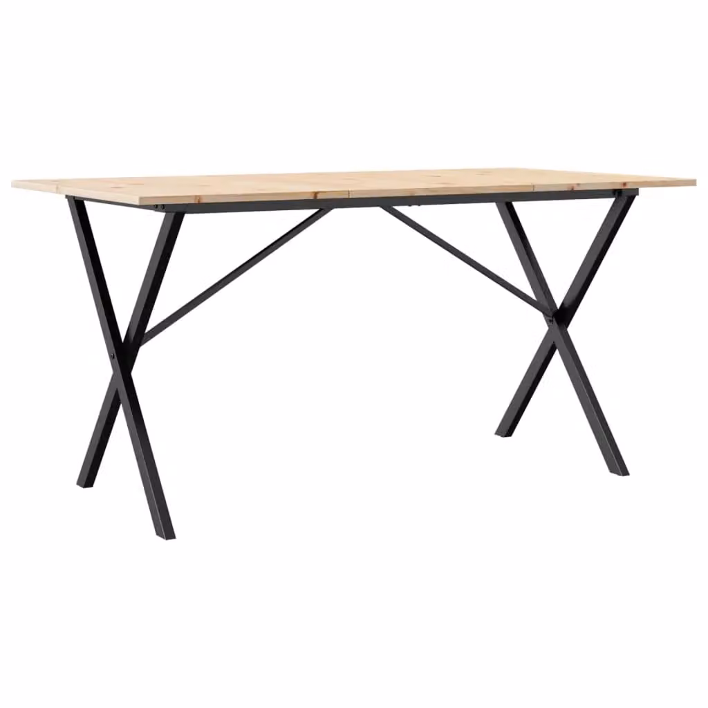 Berkfield Home X-Frame Rectangular Dining Table in Brown Solid Pine and Steel, W: 160 cm, D: 80 cm, H: 75 cm – 2