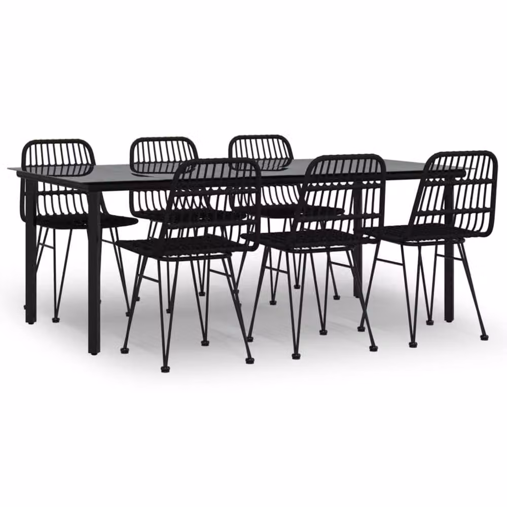 Berkfield Home Beautiful 7 Piece Black Poly Rattan Garden Dining Set – 3