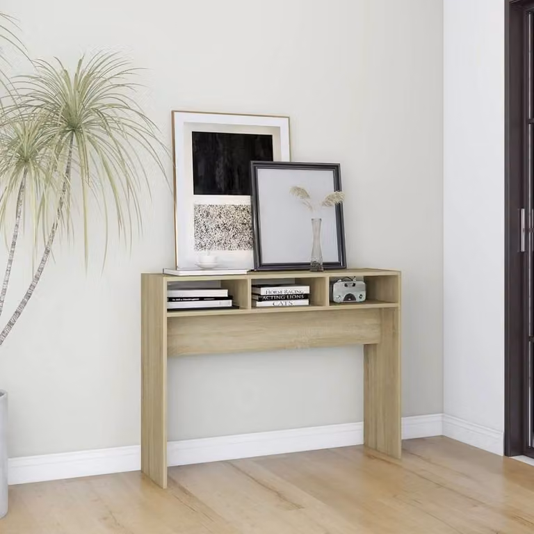 Berkfield Home Decorative Console Table in Sonoma Oak and Light Brown, W/D/H: 105 x 30 x 80 cm