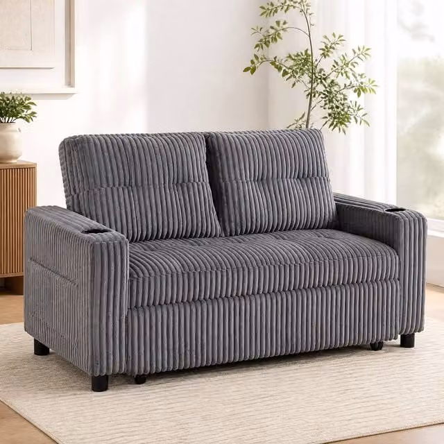 STILVORA 2 Seater Click-Clack Sofa Bed with Cup Holders in Grey – 1
