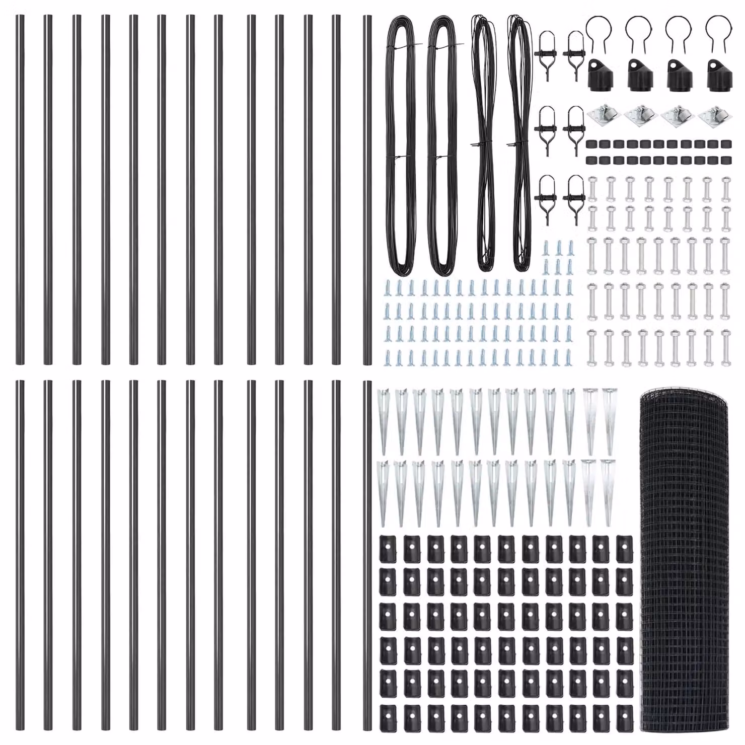 Berkfield Home Grey Powder-Coated Steel Welded Wire Fence with 13 Round In-Ground Spike Posts, 1 x 50 m – 3