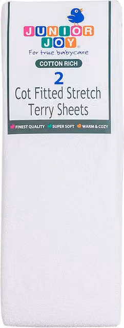 Junior Joy White Cotton Terry Fitted Sheets for Babies, Pack of 2