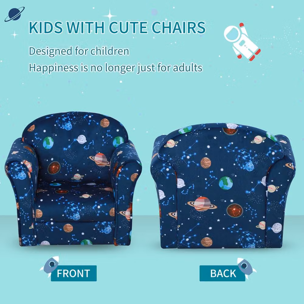 STILVORA Children's Armchair with Solid Wood Frame and Blue Fabric Upholstery – 5