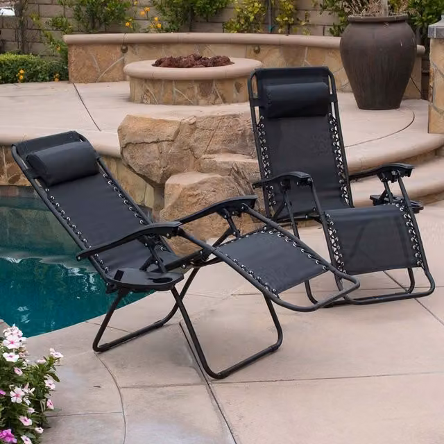 Neo Set of 2 Zero Gravity Recliner Outdoor Garden Sun Loungers in Black – 8