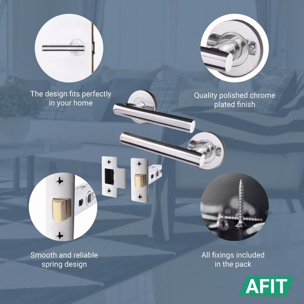 AFIT Olvera Range Chrome Door Handles with T-Bar Latch and Round Rose, Silver, Pack of 3, W/D/H: 15.0 x 15.0 x 15.0 cm – 2